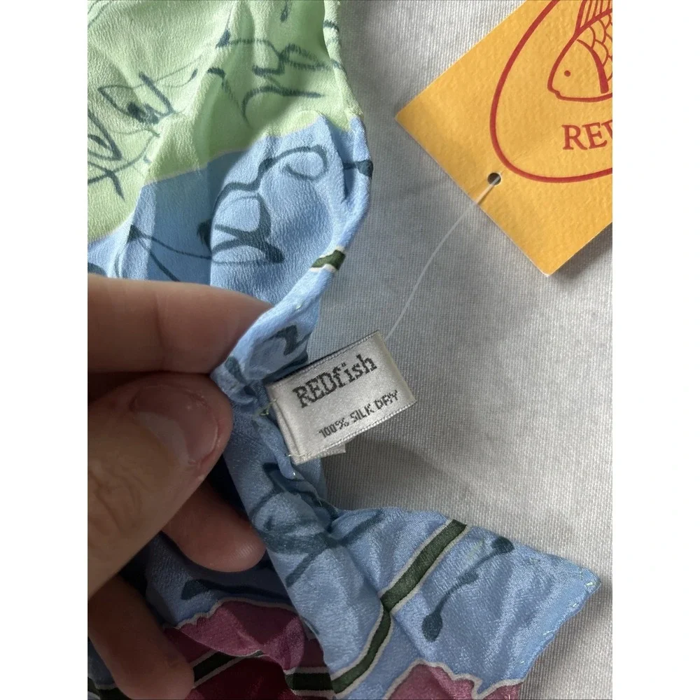 Red Fish Designs Silk Scarf Sheer One Size 100% Silk Floral